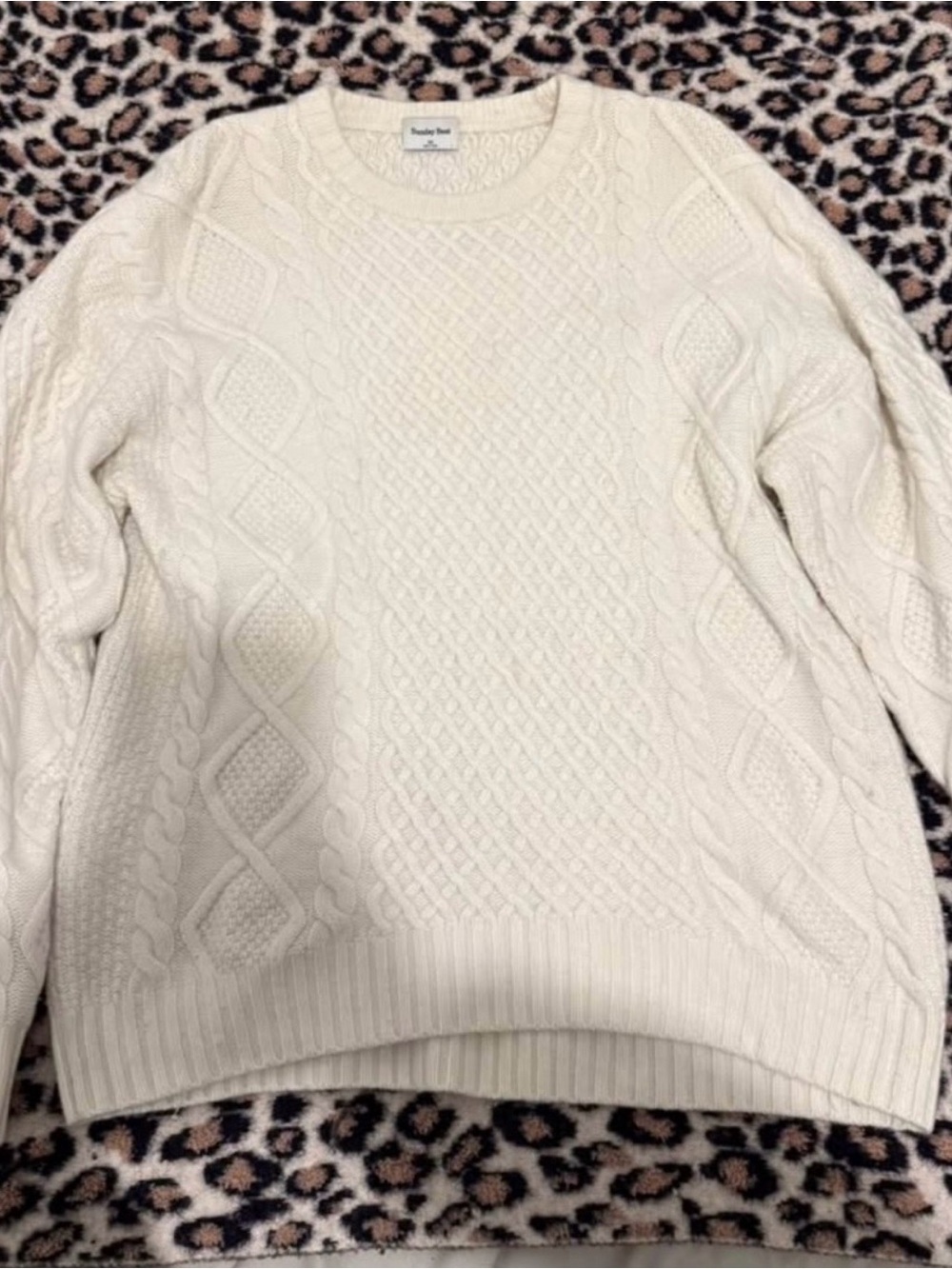 Sunday Best Cream Cable-Knit Crew Neck Sweater